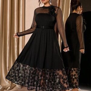 Elegant Black Sheer Sleeve Dress
